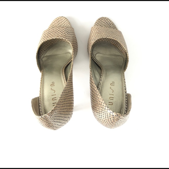 Metallic Leather Snakeskin d’Orsay Peep Toe Pumps - Picture 10 of 13